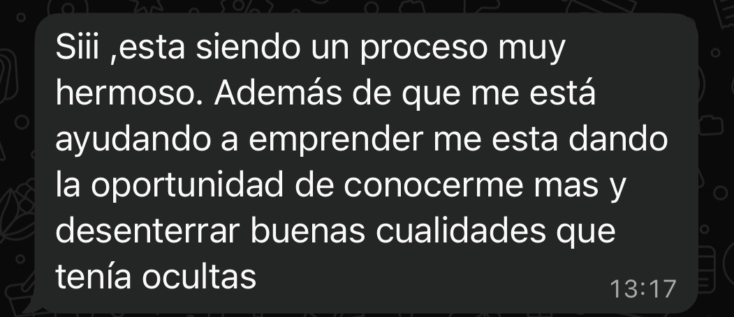 Mensaje que describe el proceso de emprender como una oportunidad para conocerse más